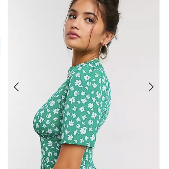 ASOS DESIGN midi tea dress green and white floral - Picture 4 of 14